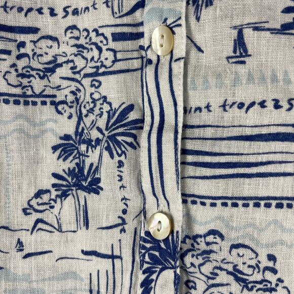 Calypso St Barth 100% Linen Top Womens XL Printed Button Up Tropical Coastal - Picture 4 of 14